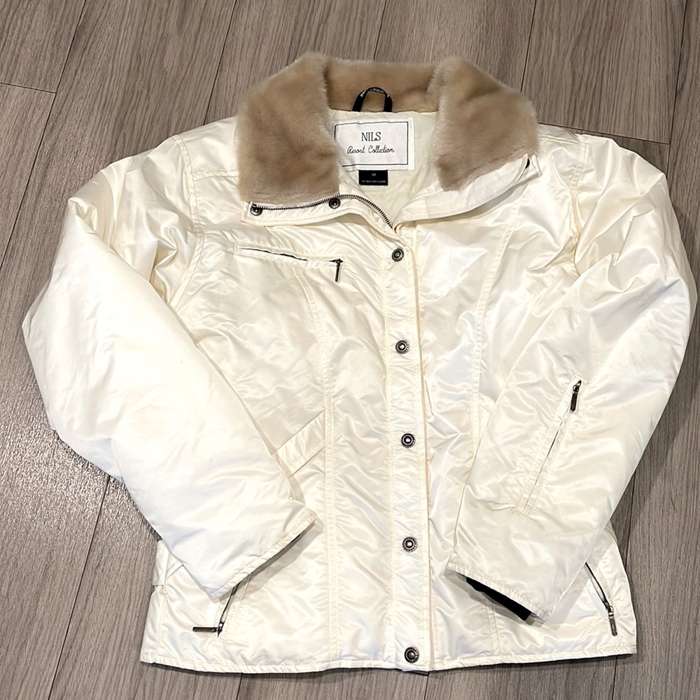 Cream Ski Winter Coat with Faux Fur Trim - Picture 1 of 6